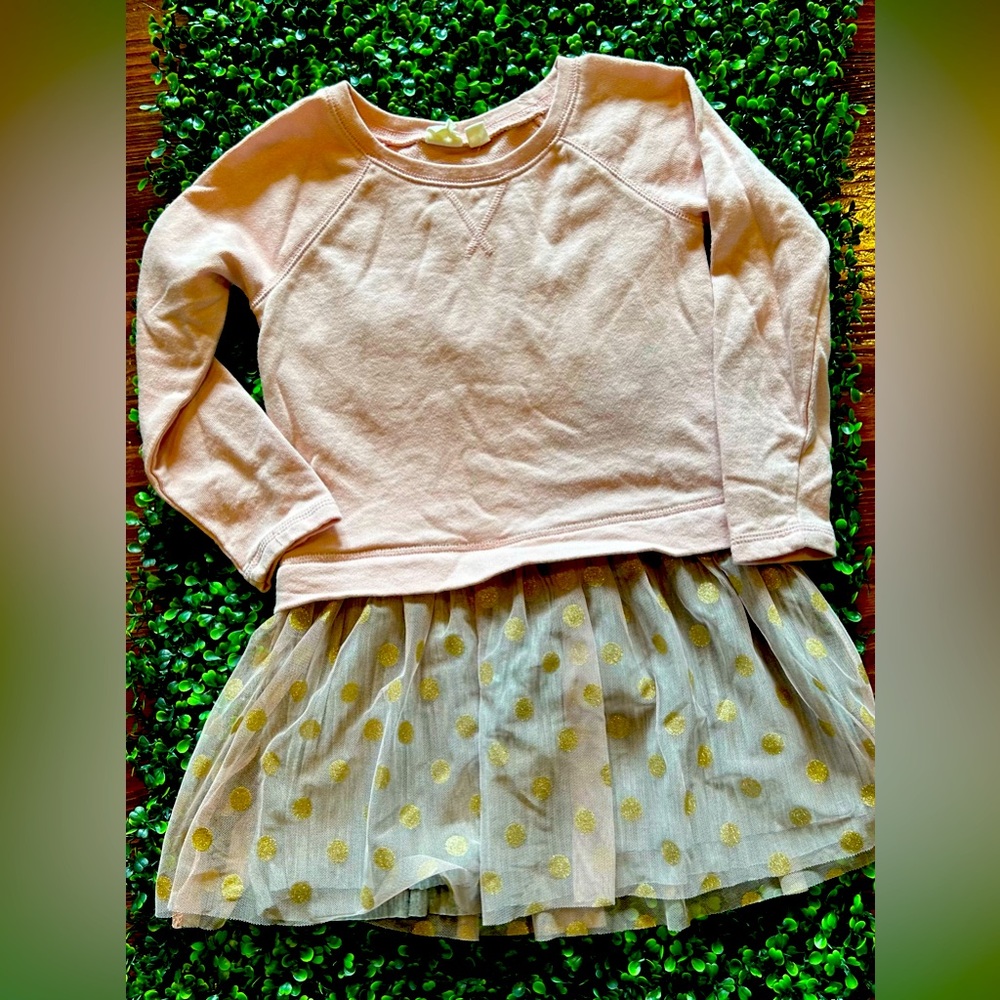 GAP Kids Pink Dress w/ Gold Polka Dot Tool Skirt